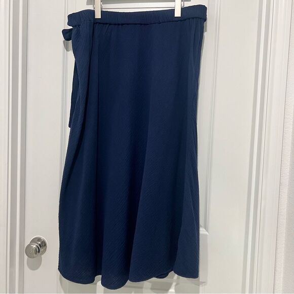 CASLON Women's Tie Waist Maxi Skirt Faux Wrap in Navy Cotton Gauze Size 1X - Picture 6 of 15
